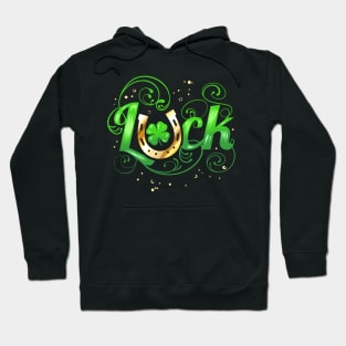 Green Golden Luck Logo With Horseshoe For St Patricks Day Hoodie